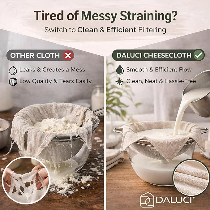 Cheese Cloth Grade 100 20x20 Inch Muslin Cloth 6 PCS, Unbleached Cotton Straining Cloth for Cheese, Yogurt, Cooking & Baking Kitchen Use