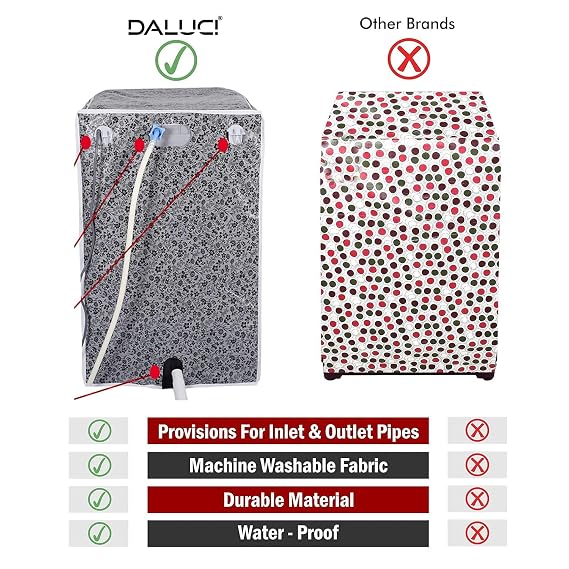 DALUCI Waterproof & Dustproof Top Load Washing Machine Cover | Compatible with IFB 6.5 Kg - 7.5 Kg Fully Automatic | Black & Grey | 60 x 60 x 90 cm