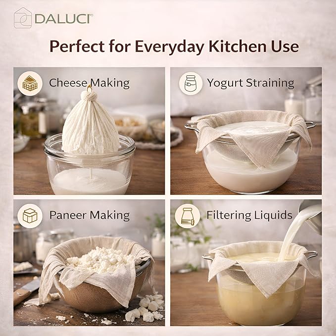 Cheese Cloth Grade 100 20x20 Inch Muslin Cloth 6 PCS, Unbleached Cotton Straining Cloth for Cheese, Yogurt, Cooking & Baking Kitchen Use
