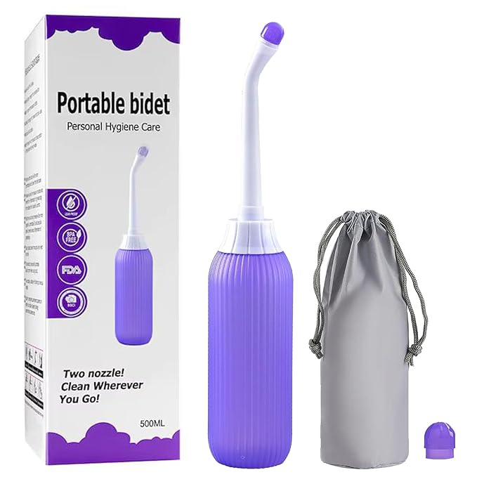 Portable Bidet Spray for Toilet – Handheld Retractable Jet Sprayer with Anti-Slip Bottle & Angled Nozzle | Travel-Friendly Personal Hygiene Cleaner with Carry Bag (Multicolor)