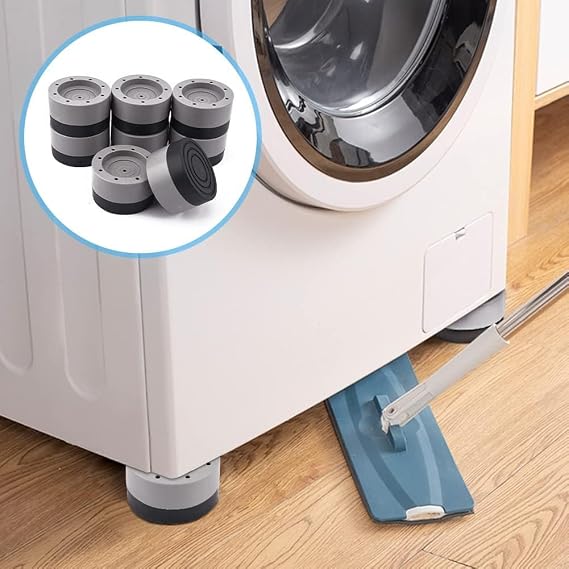 DALUCI 4 Pcs Anti Vibration Pads for Washing Machine Feet Pads with Tread Grip Shock Absorber Noise Cancelling Washing Machine Stand Rubber Pads Fridge Stand (Black & Grey, Round)