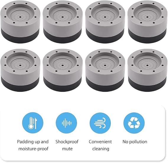DALUCI 4 Pcs Anti Vibration Pads for Washing Machine Feet Pads with Tread Grip Shock Absorber Noise Cancelling Washing Machine Stand Rubber Pads Fridge Stand (Black & Grey, Round)