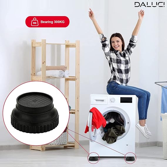 DALUCI Multi-Purpose 4 Pieces Round Washing Machine Stand, Furniture Base Stand, Fridge Stand for Single Door and Double Door, Dinning Table and Dressing Table Bed Stands for Legs (Round Stand)