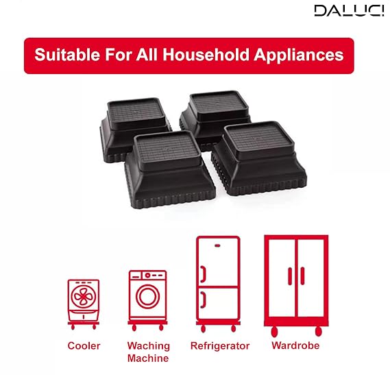 DALUCI Washing Machine Stand, Refrigerator Stand, Furniture Base Stand, Fridge Stands for Single Door and Double Door - Pack of 4 (Black Square)