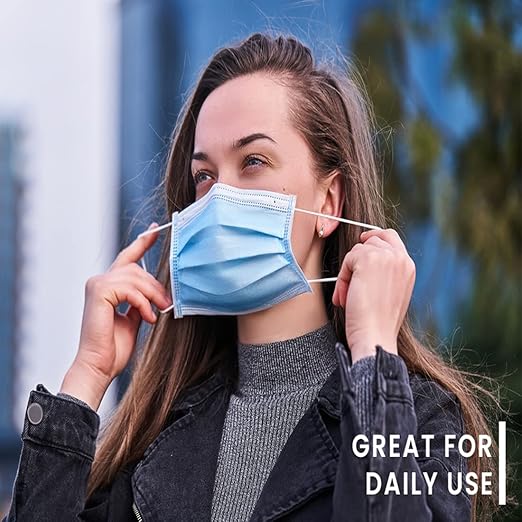 Nonwoven Fabric Disposable 3Ply Surgical Face Mask (Blue, Without Valve, Pack of 100) for Unisex