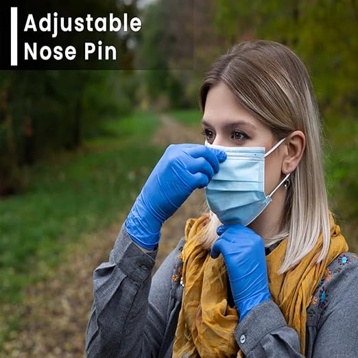 Nonwoven Fabric Disposable 3Ply Surgical Face Mask (Blue, Without Valve, Pack of 100) for Unisex