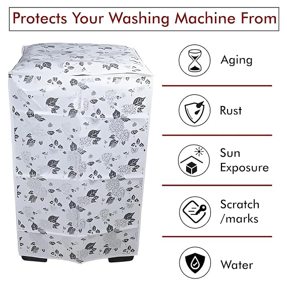DALUCI Waterproof & Dustproof Washing Machine Cover for Top Load Fully Automatic | Compatible with Samsung 6.2 Kg | 6.5 Kg | 7 Kg | 7.5 Kg Back Panel | Half White & Grey | 55 x 55 x 92 cm