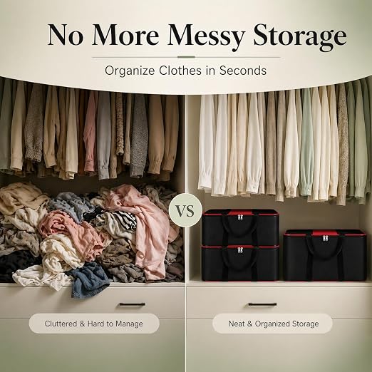 DALUCI Underbed Storage Bags for Clothes Pack of 4 Large Moisture Proof Organizer with Zipper Non Woven Foldable Storage Bag for Blanket Saree Wardrobe 54 x 46 x 28 cm (Black & Red - Large, 4 Pack)