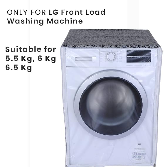 DALUCI Front Load Washing Machine Cover Suitable for LG 5.5 Kg, 6 Kg & 6.5 Kg (Black & Grey, 50Cms x 63Cms x 81Cms)
