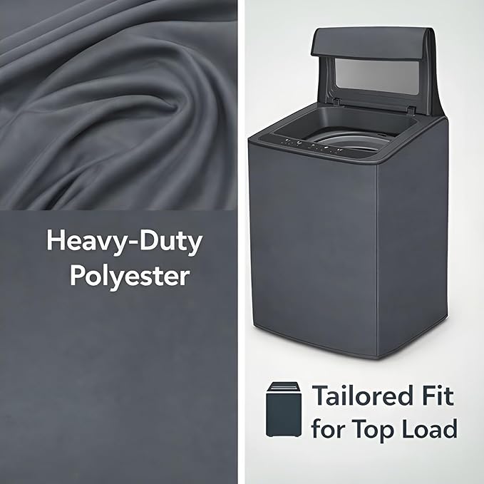 Top Load Fully Automatic Washing Machine Cover for 6 kg, 6.5 kg, 7kg & 7.5 kg | Waterproof & Dustproof Polyester Fabric with Zipper | Protective Cover for Washing Machine (Grey, 59X59X86 CM)