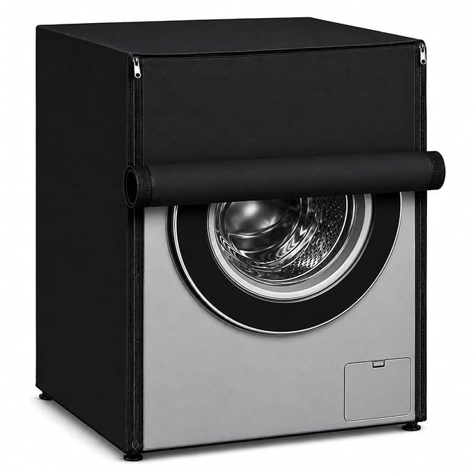Washing Machine Cover Front Load for 6 Kg, 6.5 Kg, 7 Kg & 7.5 Kg Fully Automatic Machines | Waterproof Dustproof Polyester Protective Cover with Zipper (Black, 59X59X86 CM)