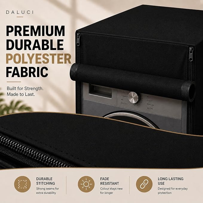 Washing Machine Cover Front Load for 6 Kg, 6.5 Kg, 7 Kg & 7.5 Kg Fully Automatic Machines | Waterproof Dustproof Polyester Protective Cover with Zipper (Black, 59X59X86 CM)