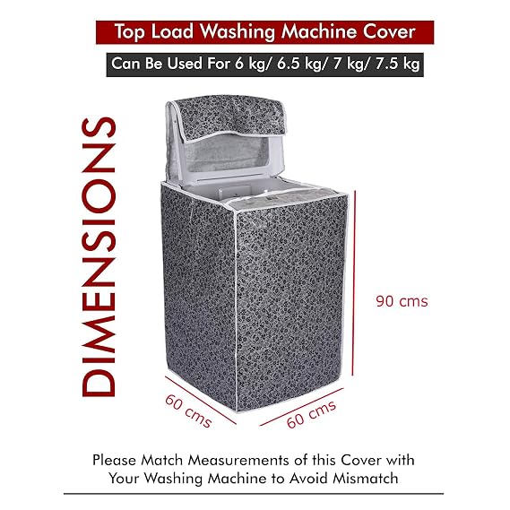 DALUCI Waterproof & Dustproof Top Load Washing Machine Cover | Compatible with IFB 6.5 Kg - 7.5 Kg Fully Automatic | Black & Grey | 60 x 60 x 90 cm
