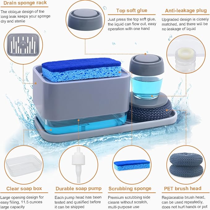 स्पंज होल्डर के साथ डिश सोप डिस्पेंसर