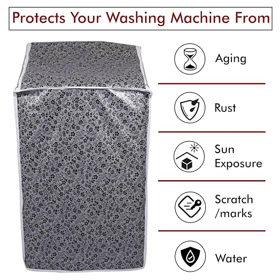 DALUCI Waterproof & Dustproof Top Load Washing Machine Cover | Compatible with IFB 6.5 Kg - 7.5 Kg Fully Automatic | Black & Grey | 60 x 60 x 90 cm