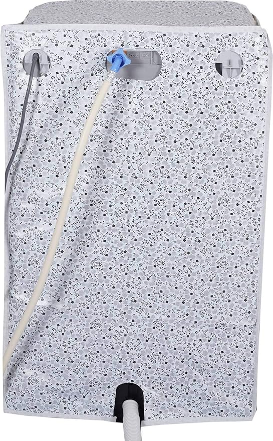DALUCI Top Load Washing Machine Cover Suitable for LG/Samsung Front Panel 6 kg, 6.2 Kg, 6.5 Kg, 7 Kg, 7.5 Kg (White & Grey, 56X56X85)