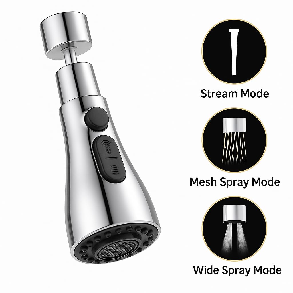 DALUCI Flexible Kitchen Faucet Extender – 360° Rotatable Sink Sprayer with 3 Spray Modes