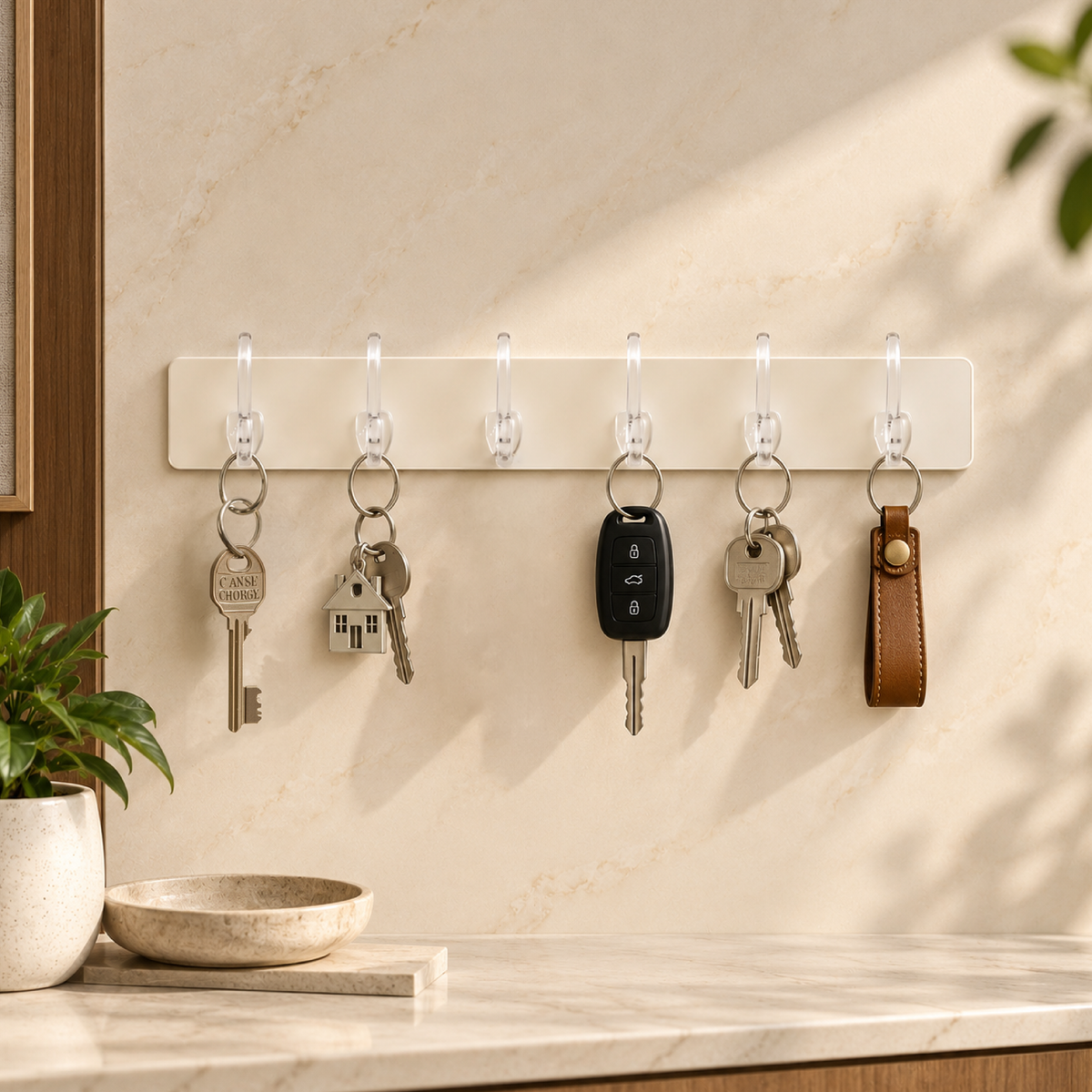 6-in-1 Adhesive Hook Strip - No Drill Multi-Hook Wall Organizer