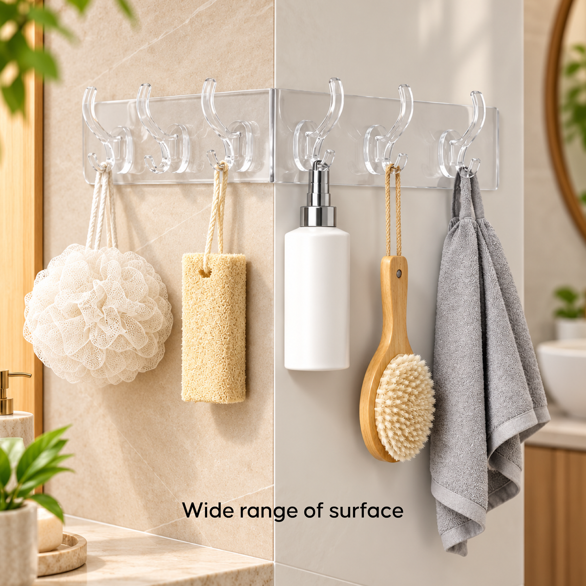 6-in-1 Adhesive Hook Strip - No Drill Multi-Hook Wall Organizer