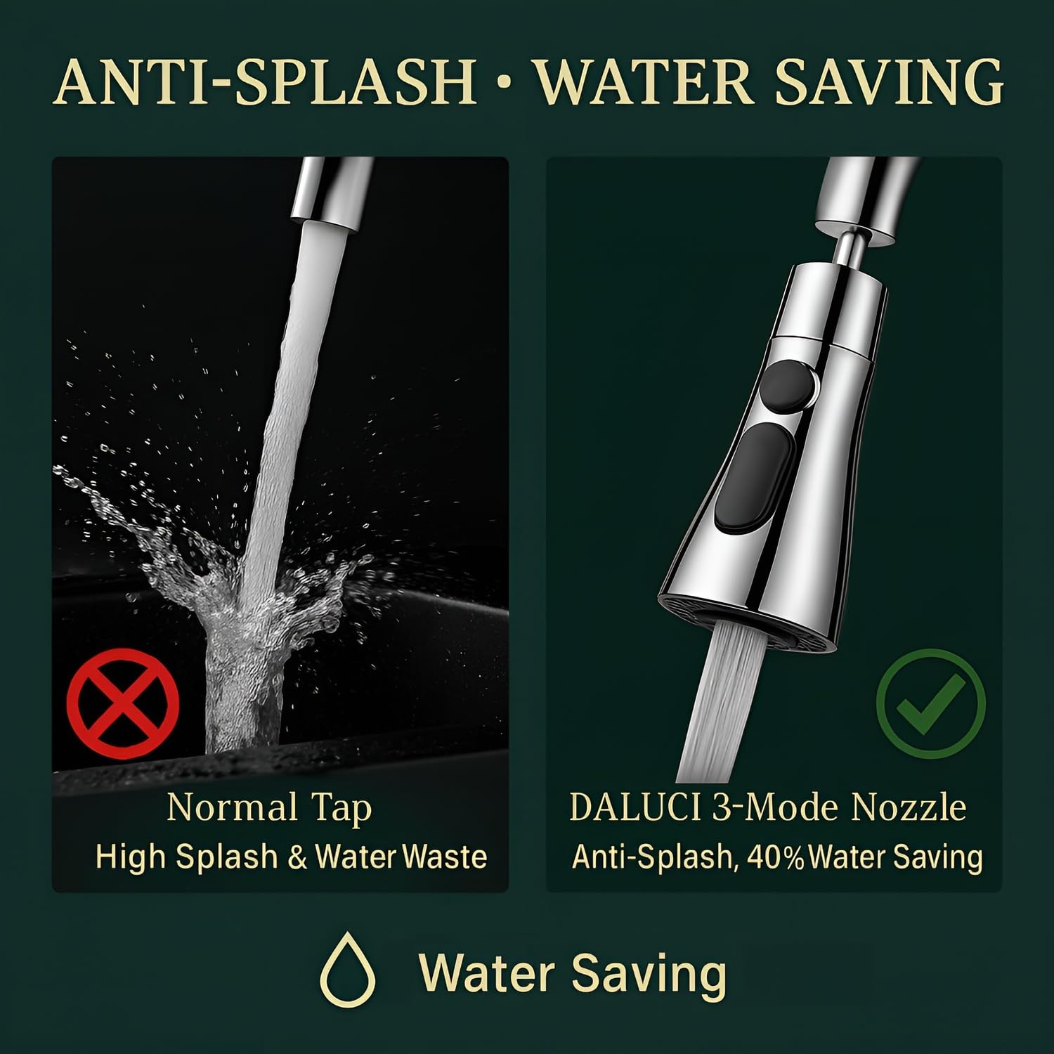 DALUCI Flexible Kitchen Faucet Extender – 360° Rotatable Sink Sprayer with 3 Spray Modes