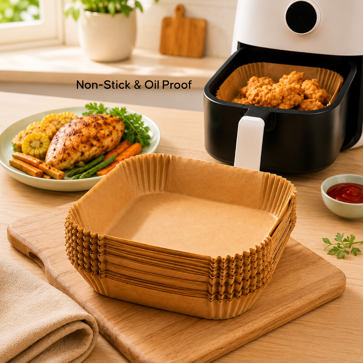 Air Fryer Paper Sheets (8 Inch) - Disposable Non-Stick Parchment Liners