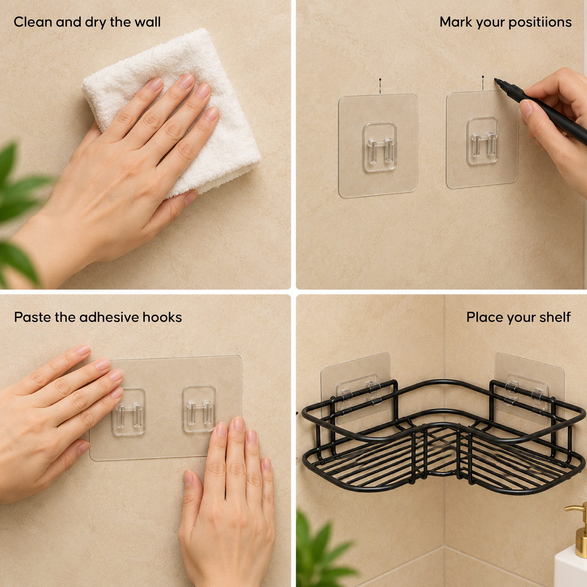 Self-Adhesive Bathroom Corner Shelf - No Drill Wall Mount Storage