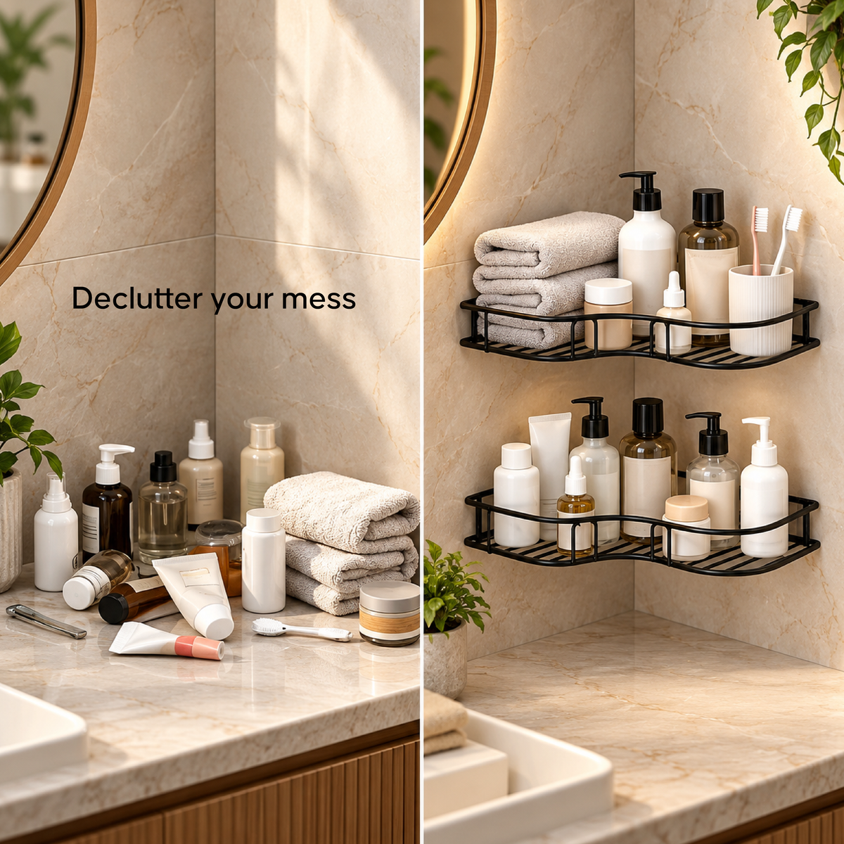 Self-Adhesive Bathroom Corner Shelf - No Drill Wall Mount Storage