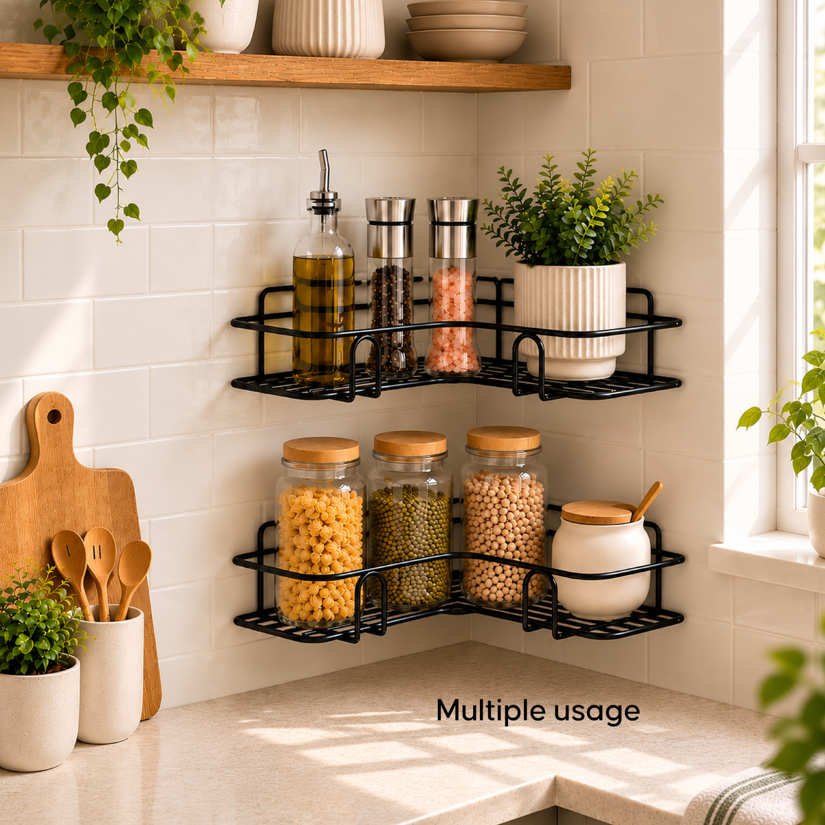 Self-Adhesive Bathroom Corner Shelf - No Drill Wall Mount Storage
