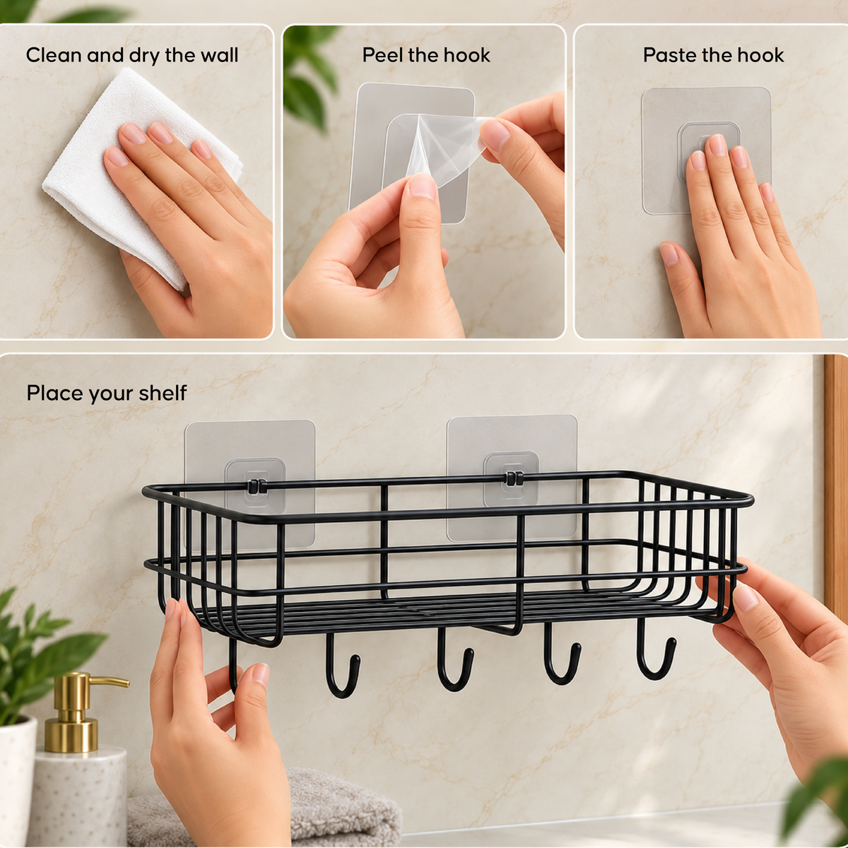 Self-Adhesive Bathroom Shelf - No Drill Wall Mount Storage Rack