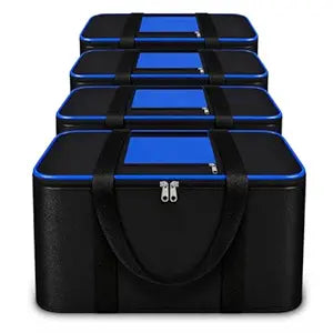DALUCI Underbed Storage Bags for Clothes Pack of 4 Large Moisture Proof Organizer with Zipper Non Woven Foldable Storage Bag for Blanket Saree Wardrobe 54 x 46 x 28 cm (Black & Blue - Large, 4 Pack)