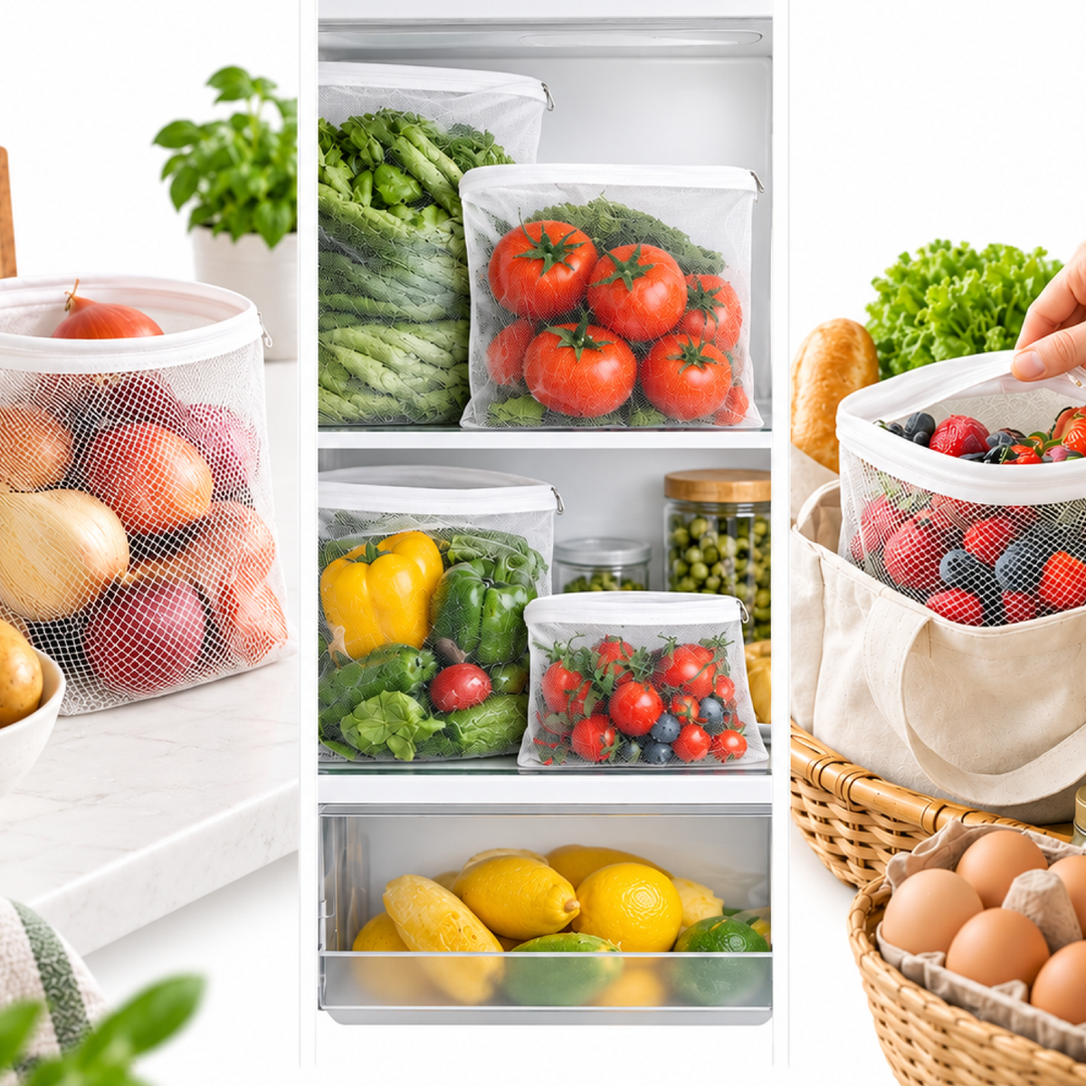 Reusable Fridge Storage Bags - Keep Fruits & Vegetables Fresh Longer