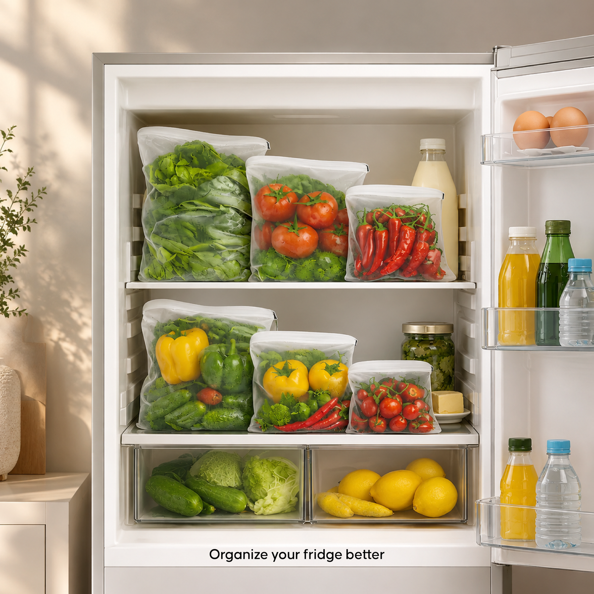 Reusable Fridge Storage Bags - Keep Fruits & Vegetables Fresh Longer
