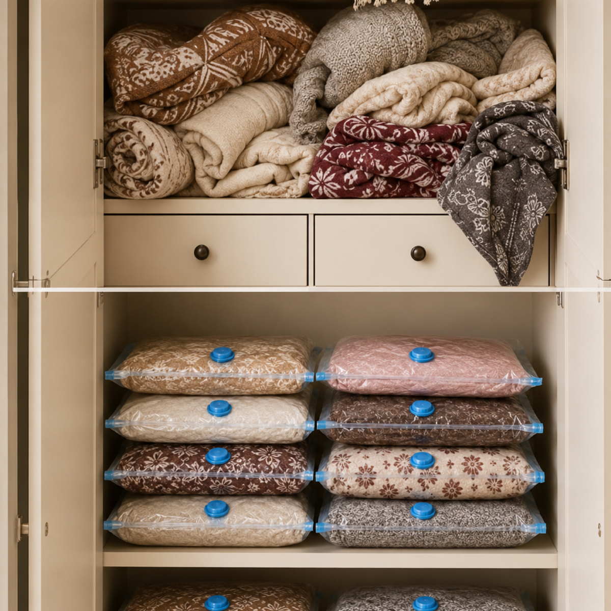 Vacuum Storage Bags with Pump - Space Saver Bags for Clothes & Blankets, Pack of 5 (2S+2M+1L)