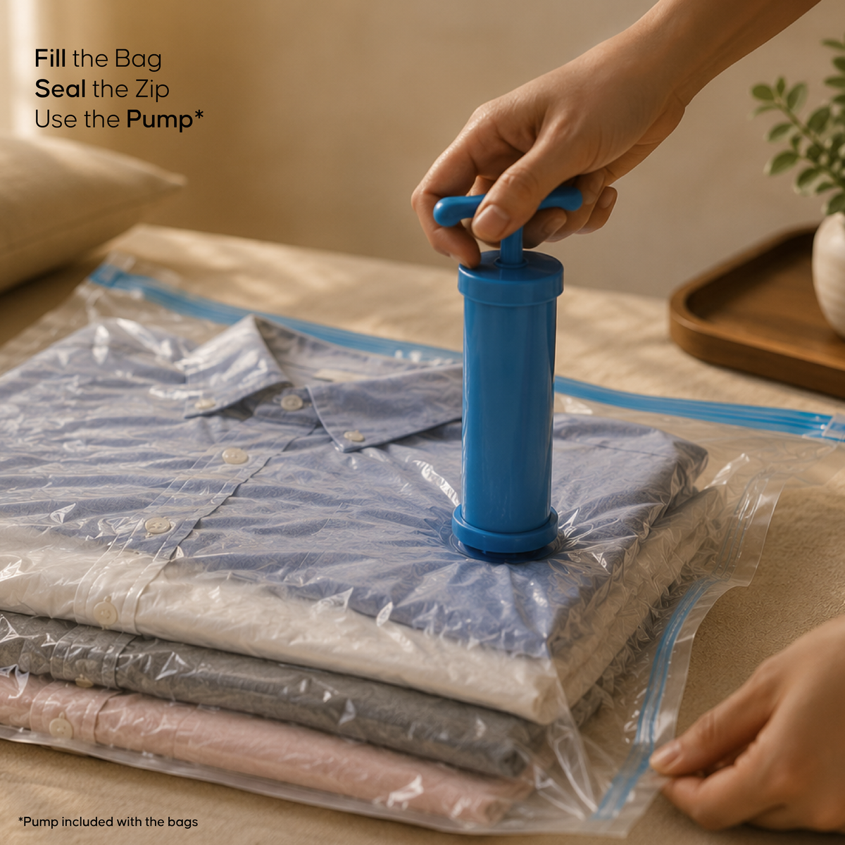 Vacuum Storage Bags with Pump - Space Saver Bags for Clothes & Blankets, Pack of 5 (2S+2M+1L)