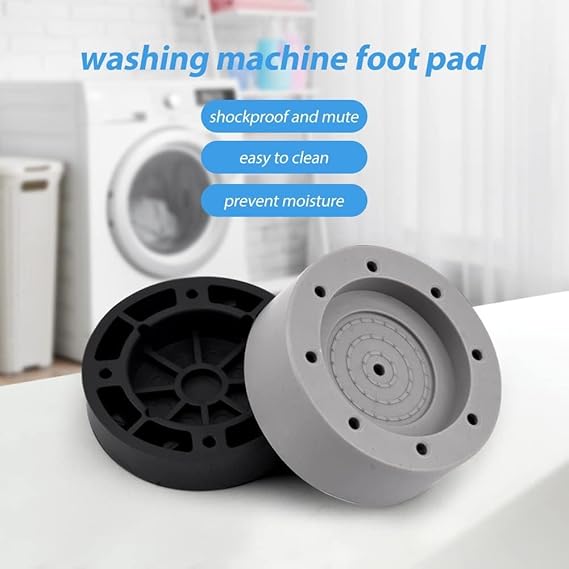 DALUCI 4 Pcs Anti Vibration Pads for Washing Machine Feet Pads with Tread Grip Shock Absorber Noise Cancelling Washing Machine Stand Rubber Pads Fridge Stand (Black & Grey, Round)