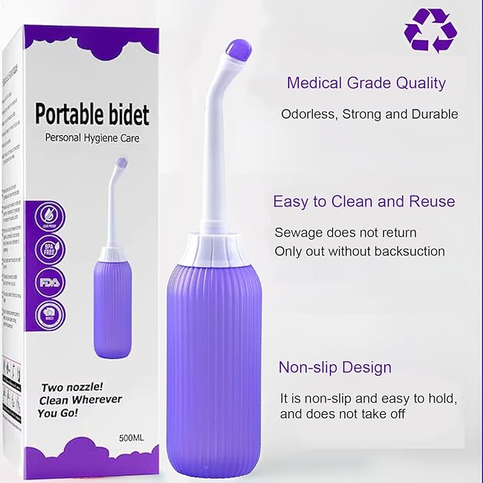 Portable Bidet Spray for Toilet – Handheld Retractable Jet Sprayer with Anti-Slip Bottle & Angled Nozzle | Travel-Friendly Personal Hygiene Cleaner with Carry Bag (Multicolor)