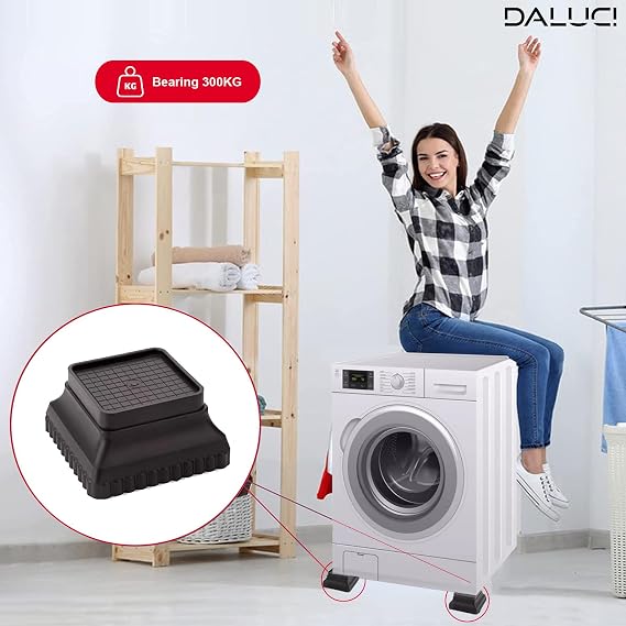 DALUCI Washing Machine Stand, Refrigerator Stand, Furniture Base Stand, Fridge Stands for Single Door and Double Door - Pack of 4 (Black Square)