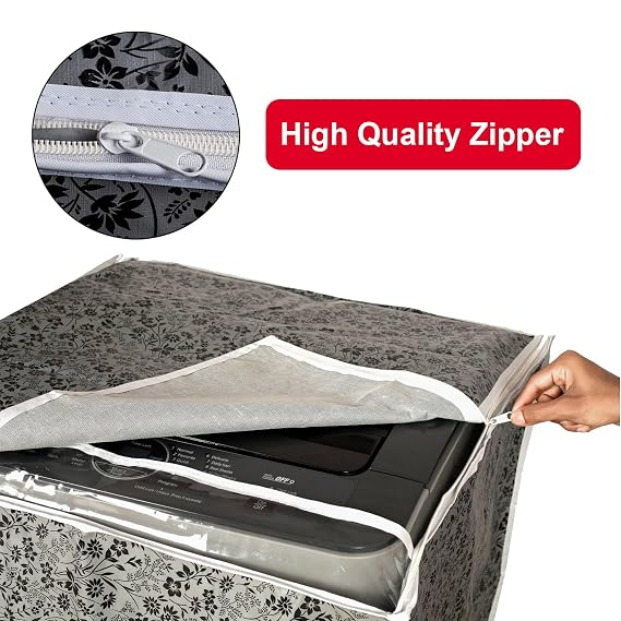 DALUCI Top Load Back Panel Washing Machine Cover for Samsung Fully Automatic 6 to 8 Kg, Waterproof & Dustproof Cover - Fits 6 Kg, 6.2 Kg, 6.5 Kg, 7 Kg, 7.5 Kg, 8 Kg (Black & Grey, 55 x 55 x 92 cm)