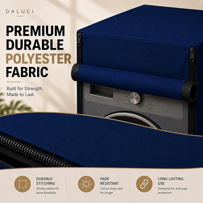 Washing Machine Cover Front Load for 6 Kg, 6.5 Kg, 7 Kg & 7.5 Kg Fully Automatic Machines | Waterproof Dustproof Polyester Protective Cover with Zipper (Black, 59X59X86 CM)