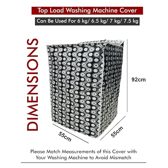 DALUCI Waterproof & Dustproof Washing Machine Cover for Top Load Fully Automatic | Suitable For Samsung 6.2 Kg | 6.5 Kg | 7 Kg | 7.5 Kg Back Panel (Grey, Black & White, 55Cms x 55Cms x 92Cms)