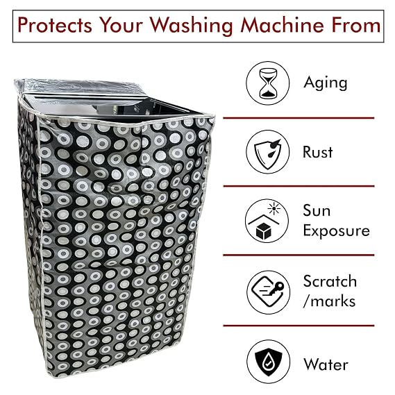 DALUCI Waterproof & Dustproof Washing Machine Cover for Top Load Fully Automatic | Suitable For Samsung 6.2 Kg | 6.5 Kg | 7 Kg | 7.5 Kg Back Panel (Grey, Black & White, 55Cms x 55Cms x 92Cms)