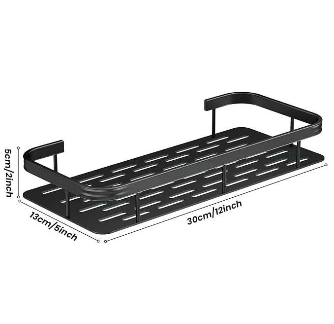 Bathroom Shelf Without Drill for Wall | Self Adhesive Bathroom Organiser | Wall Mounted Bathroom Shelves Rack | Strong Adhesive Storage Organizer Stand (Black, Pack of 2)
