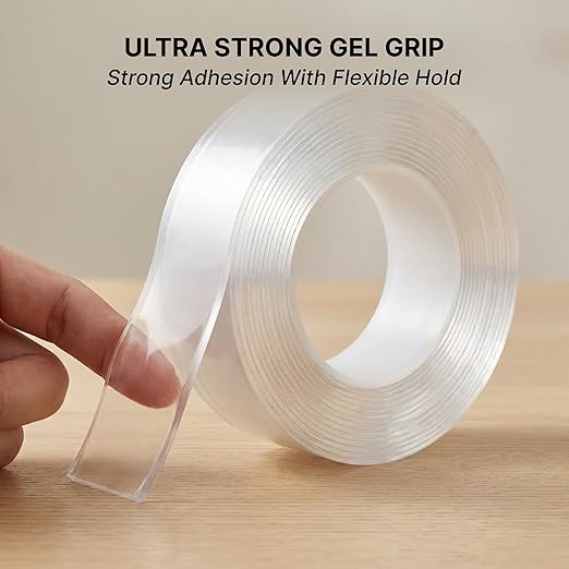 Double Sided Tape Heavy Duty for Wall Strong Adhesive Nano Tape Multipurpose Mounting Tape Removable Washable Reusable Transparent Gel Grip (Transparent, 2mm x 3m)