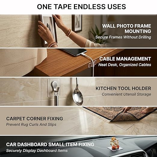 Double Sided Tape Heavy Duty for Wall Strong Adhesive Nano Tape Multipurpose Mounting Tape Removable Washable Reusable Transparent Gel Grip (Transparent, 2mm x 3m)