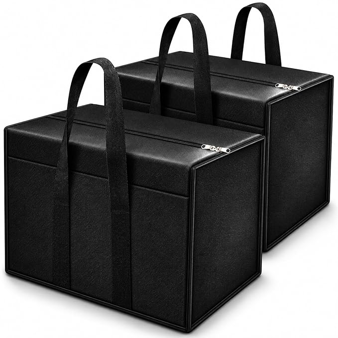 Nylon Wardrobe Storage Bags for Clothes 85 L | Moisture Proof Clothes Organizer with Zipper & Strong Handles | Foldable Blanket Saree Toy Storage Box for Closet & Shelves (Black, Pack of 2)