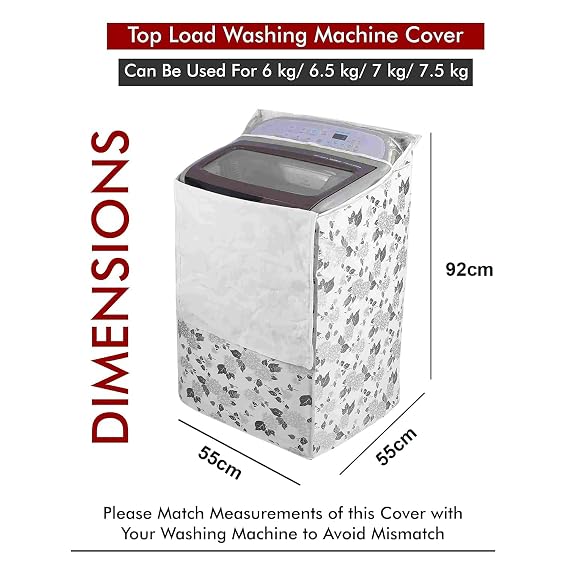 DALUCI Waterproof & Dustproof Washing Machine Cover for Top Load Fully Automatic | Compatible with Samsung 6.2 Kg | 6.5 Kg | 7 Kg | 7.5 Kg Back Panel | Half White & Grey | 55 x 55 x 92 cm