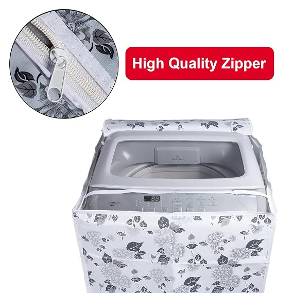 DALUCI Waterproof & Dustproof Washing Machine Cover for Top Load Fully Automatic | Compatible with Samsung 6.2 Kg | 6.5 Kg | 7 Kg | 7.5 Kg Back Panel | Half White & Grey | 55 x 55 x 92 cm