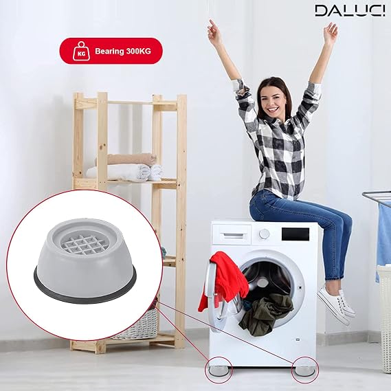 DALUCI 4 Piece Anti Vibration Pads for Washing Machine with Suction Cup Fridge Washing Machine Stand Leveling Feet Anti Walk Pads Shock Absorber Furniture Lifting Base