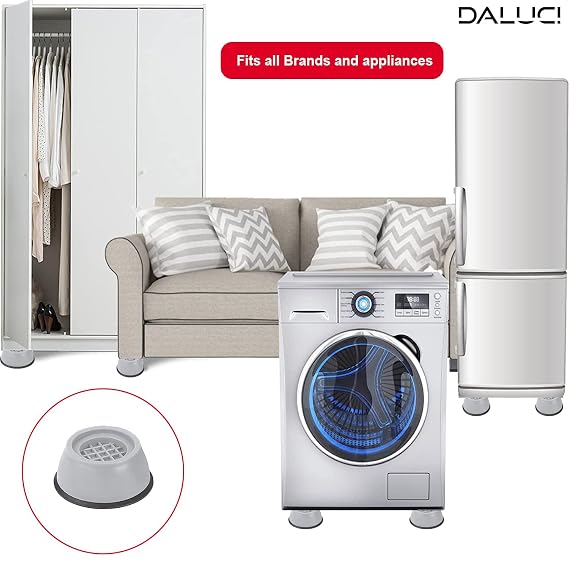 DALUCI 4 Piece Anti Vibration Pads for Washing Machine with Suction Cup Fridge Washing Machine Stand Leveling Feet Anti Walk Pads Shock Absorber Furniture Lifting Base