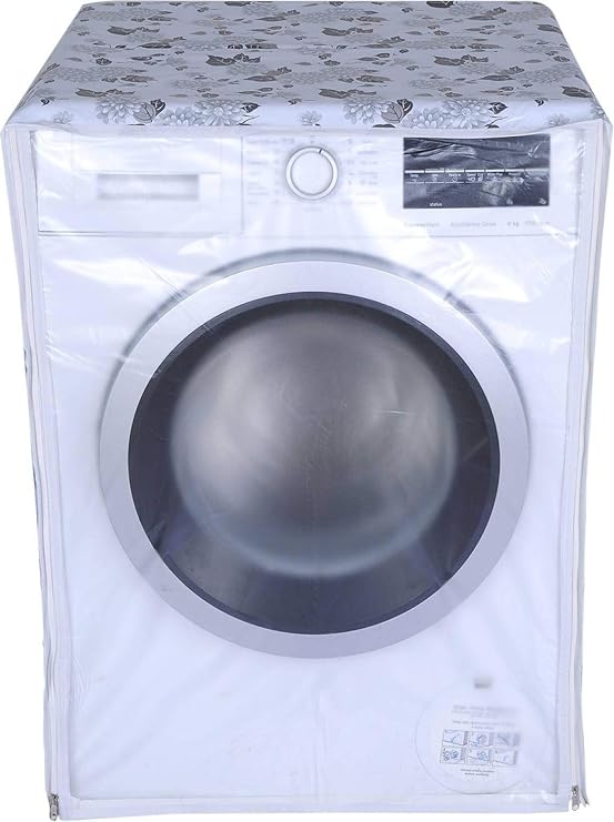 DALUCI Front Load Washing Machine Cover Suitable for Samsung 6.5 Kg & 8Kg (Half White & Grey, 63Cmsx63Cmsx81Cms)